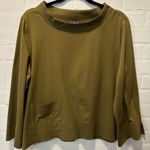 Habitat Art to Wear Olive Green Bracelet Sleeve Lagenlook Boho Knit Top Size M